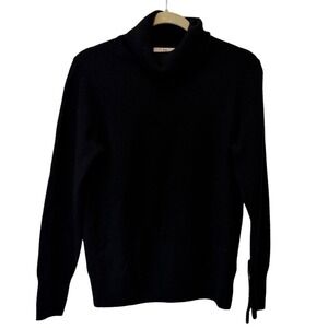 Halston 100% 2-Ply Cashmere Ribbed Turtleneck Black Sweater L Classic Winter
